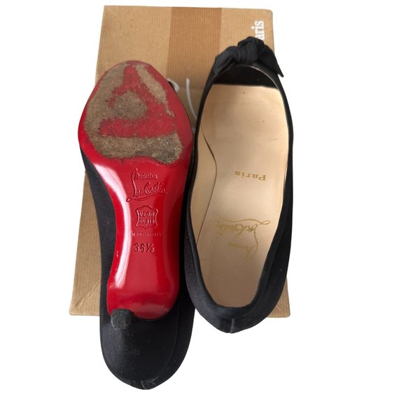 CHRISTIAN LOUBOUTIN Legionana Black Satin Bow Kitten Heels Size 36.5 /6.5 - Picture 4 of 10